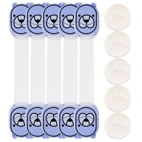 5Pcs Kids Safety Locks w/ 5 Furniture Corner Protectors Drawer Cabinet Strap Locks Baby-Proof Adhesive Fridge Latches Locks