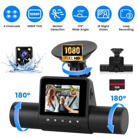 360° View FHD 4 Channel Dash Cam 1080P Front 480P Rear Left Right Inside Dash Camera With IR Night Vision Loop Recording Motion Detection Free 32GB MM