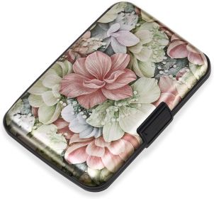 Credit Card Holder for Women, RFID Blocking, Aluminum Alloy Hard Case, Small Metal Wallet for Women Men, Happy Flower