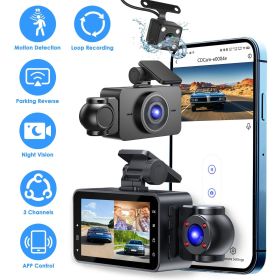 WiFi FHD 1080P 3 Channel Car Dash Cam Front Rear Inside With 32G MMC Card Motion Detection Loop Recording Infrared Night Vision Surveillance Car Camer
