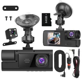 WiFi FHD 1080P Car Dash Cam 3 Channels Front Rear Inside Dash Camera with Loop Recording Reversing Visual 170° Wide Angle 64G Card Included