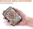 Credit Card Holder for Women, RFID Blocking, Aluminum Alloy Hard Case, Small Metal Wallet for Women Men, Happy Flower