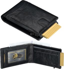 furid Card Wallet For Men Slim: Smart Rfid Front Pocket Pop Up Wallet with ID Window - Stocking Stuffers Gifts Boxed for Husband Father at Birthday An (Color: Black Leather)