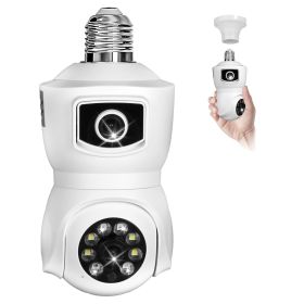 Dual Lens Security Camera E27 Light Socket Surveillance Camera 1080P WiFi IP Camera with APP Control AI Human Detection Full Color Night Vision Two-Wa (Color: White)