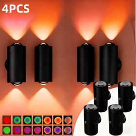 Motion Sensor Night Light Wall Lamp with USB Type-C Charging Ultra Long Battery Life Magnetic Mount Colorful Neon Colors Change for Bedroom Bathroom 2 (Color: Black4PCS)
